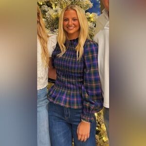 Blue and Green Plaid Blouse